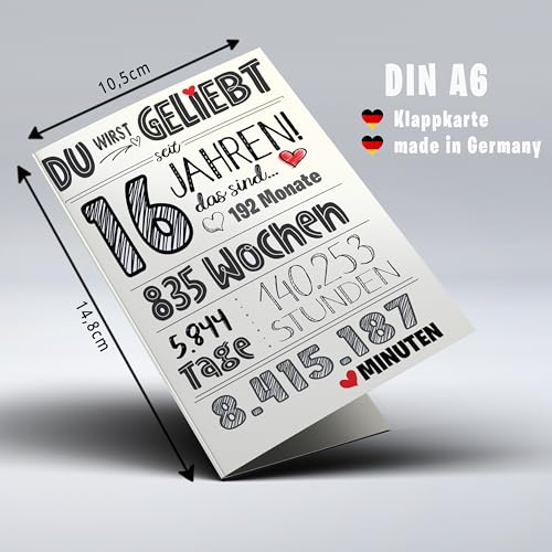Lovely Cards Süße Karte zum 16. Geburtstag - Karte zum Geburtstag Tochter Sohn 16 Jahre - besondere Geschenkkarte Sweet 16 - Geburtstagskarte (16 Jahre) - Premiumkarte mit Umschlag