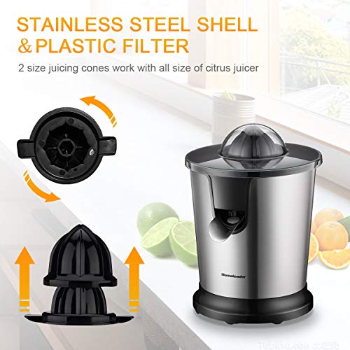 Homeleader Electric Citrus Juicer, Lemon Squeezer With Stainless Steel, Orange Squeezer With Two Cones, Powerful Motor For Grapefruits, Orange And Lemon, Black #TOP5