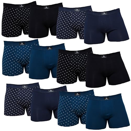 DON ALGODON | Pack 12 Boxers Hombre Suaves, Transpirables y Resistentes (FR/ES, Letras, XXL, Regular, Regular, Marino/Verde/Negro/Marino Estampado/Verde Estampado/Negro Estampado)