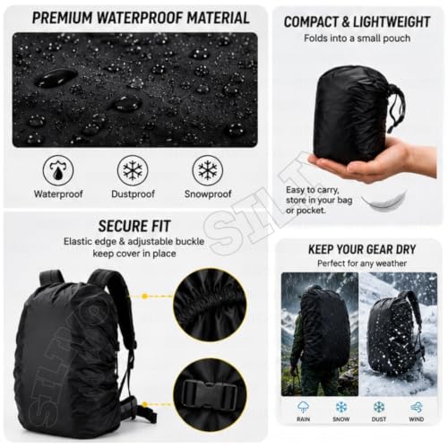 Image of ComSaf Waterproof Backpack Rain Cover (30-40L) Wear-Resisting and Durable Bag Cover for Backpack, Laptop Bag Rain Cover with Adjustable Anti Slip Buckle Strap, Rain Coat for Bag, School Bag Protection