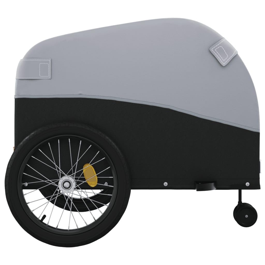 Przyczepa rowerowa z żelaza, czarna i szara, nośność 45 kg, 133 x 68 x 68 cm, flaga bezpieczeństwa, składana i wytrzymała, do bagażu, dzieci i psów, na co dzień, na wycieczkę i zakupy