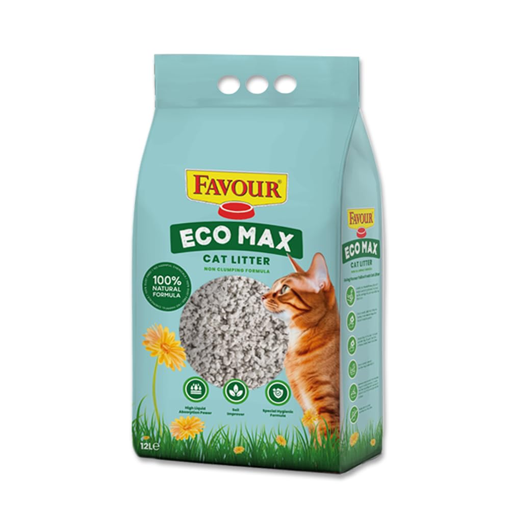 Favour Cat Litter Eco Max Non Clumping Natural, Chemical Free, Dust-Free, & Soil-Improving Formula 5 or 12 Litre (5 Litre)