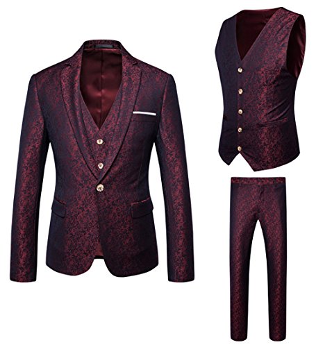 SOLOVEDRESS Men's 3 Pieces Casual Mens Suit Jacket Tux Vest Groomsmen Blazer