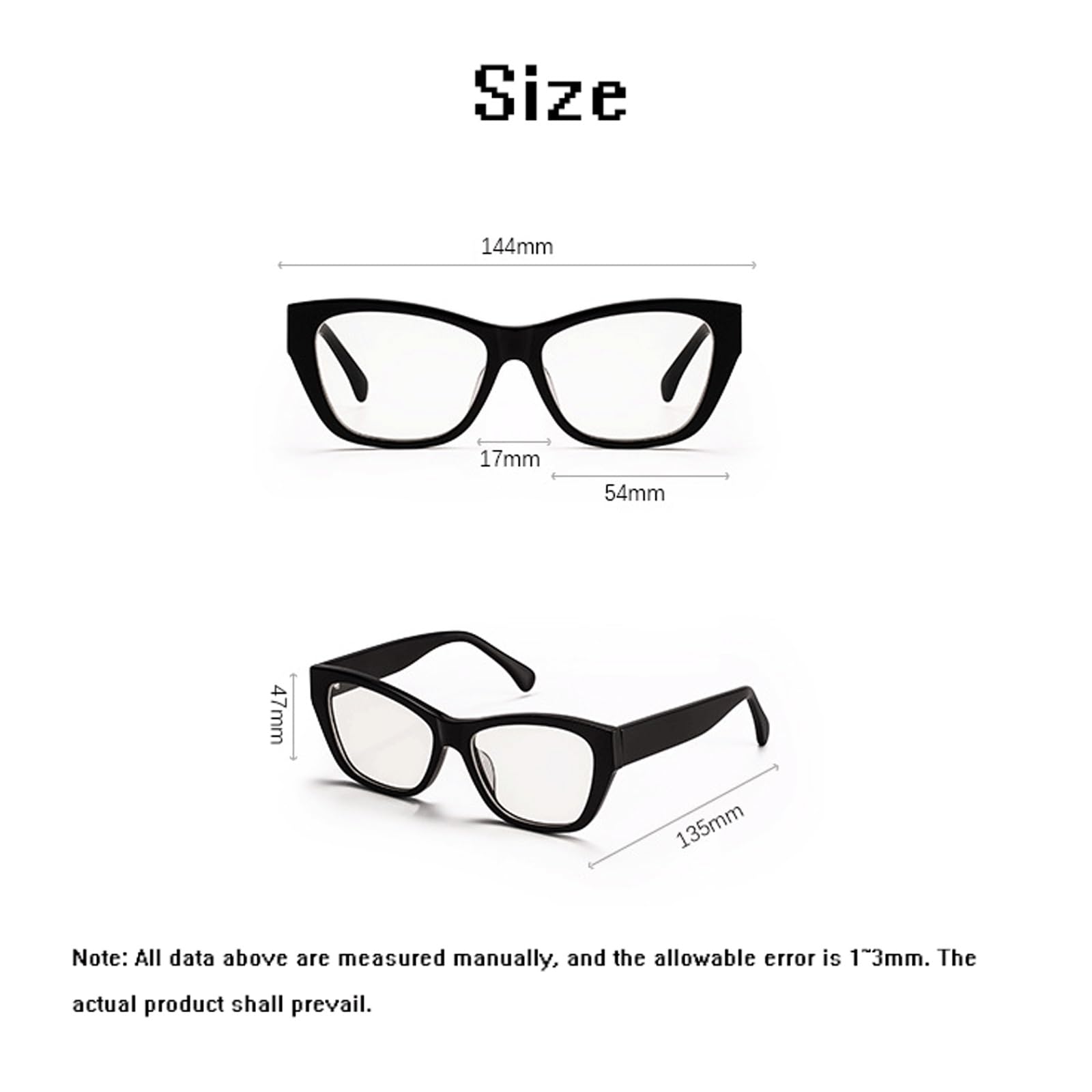 Montature for Occhiali alla Moda Occhiali da Vista Senza prescrizione in Acetato Occhiali Quadrati con Luce Blu for naselli Antiscivolo for Computer(Svart)