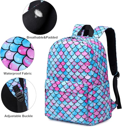 Image of ShopyVid 17-In School Bag for Girls with Lunch bag /school bag for girls 10 years /school bag for girls kids for 5-7 year(Rainbow Mermaid)