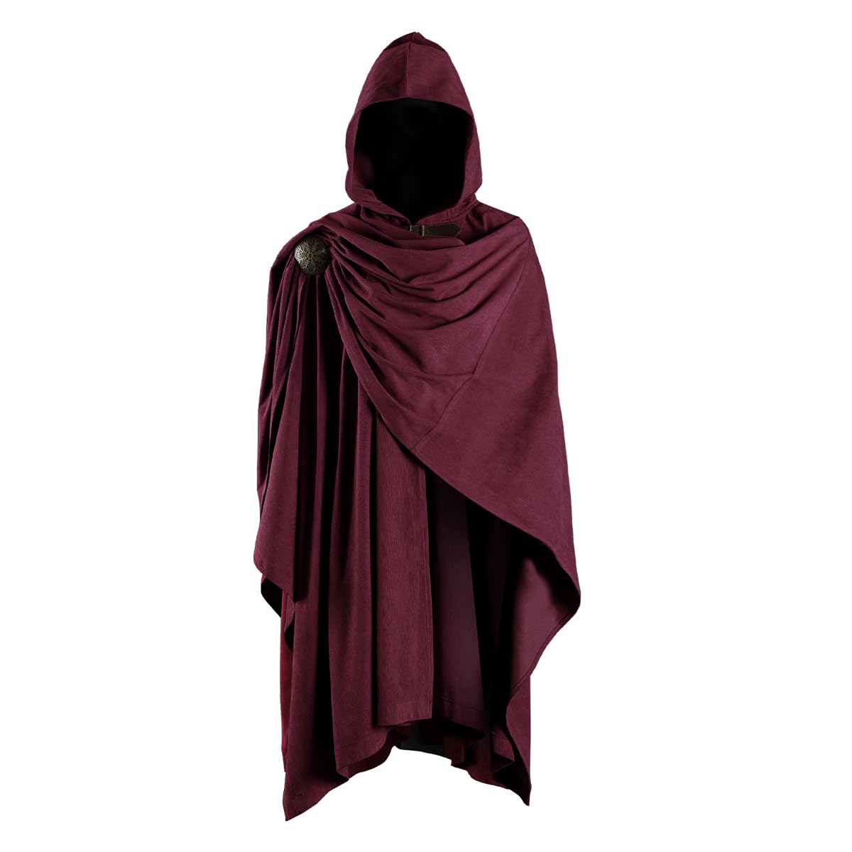 Batum Mittelalterlicher Cord-Kapuzenmantel Mit Verstellbarer Brosche, Fantasy Poncho Renaissance Kostüm Cape Ren Faire Cosplay (Rot)