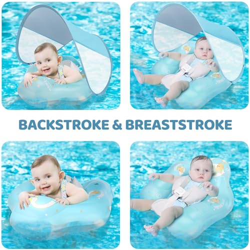 Image of LOOWARTS Baby Float with Canopy,Infant Pool Float with Safety Seat,Baby Swimming Float & Swim Float & Water Float UPF50+ UV Protection for Toddler from 3 to 36 Months