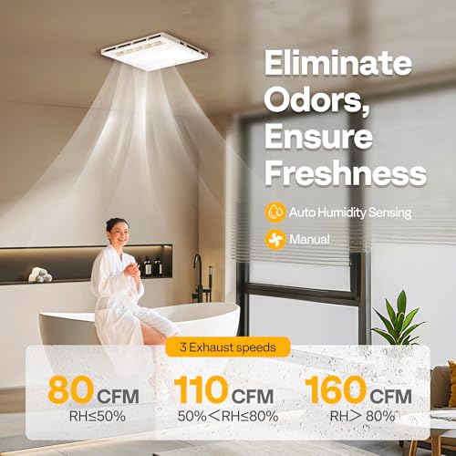 Image of VIVOHOME 4-in-1 Bathroom Exhaust Fan with Light and Heater, 1600W PTC
