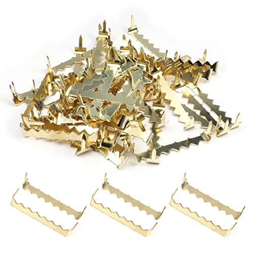 Image of MroMax 100PCS No Nail Sawtooth Picture Hangers 1.89 inch Nailess Zinc Plated for Hard and Soft Wood Frames Hanging Gold