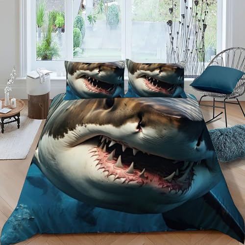Parure de lit requin microfibre 3D housse de couette double 200x200cm enfants - 3