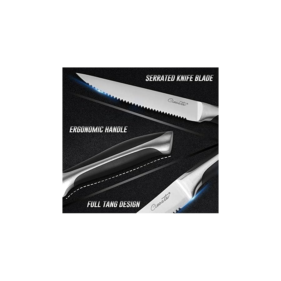 Steak-Knives-Set-of-6-Ciwete-4-Upgrade-3RC13-Stainless-Steel-Steak-Knife-Set-6-Piece-Sharp-Non-Stick-Rust-Resistant-Dinner-Knives-Black ciwete Serrated Steak Knives Set of 6, 5 Inch Stainless Steel Steak Knife Set with Ergonomic Handles, 6-Piece Sharp Knives for Weekly Family Dinners, Black