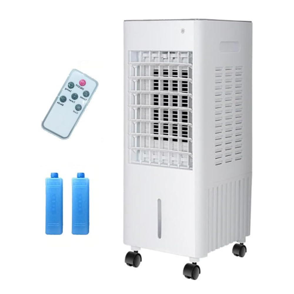 Verdunstungskühler, Mobiler Luftkühler, 4-in-1 mit 3 Stufen, 6L/12L Fernbedienung, Mobiles Klimagerät ohne Abluftschlauch mit Wasserkühlung, Ventilator, Luftbefeuchter und Nachtmodus(12L white)