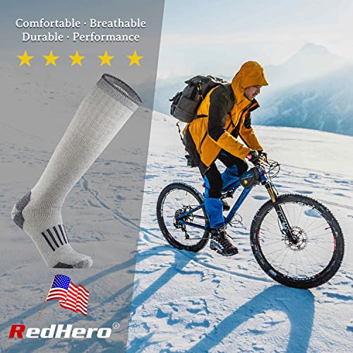 Redhero Merino Wool Over The Calf Socks For Men Hiking Hunting Ski Snowboarding Knee-High Boot Warm Thick Cold Weather Winter(Navyblue L) #TOP2