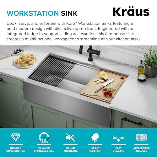 KRAUS Kore 36-Inch Modern Farmhouse Workstation 16 Gauge Single Bowl Stainless Steel Kitchen Sink with Accessories, KWF410-36 - image 3