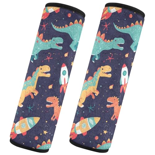 Seat Belt Covers 2 Pack Colorful Dinosaurs Floating Car Seat Strap Covers Super Soft Space Planets Rocket Car Seat Neck Cover for Boys Girls Adults Babies M