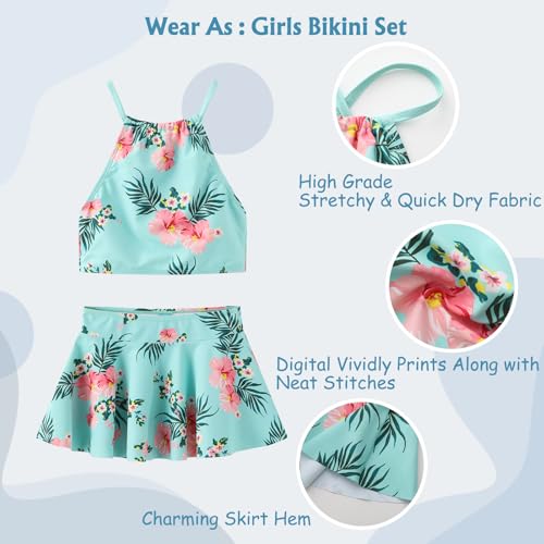 Girls Bikini Swimsuits Set for Girls 3 Piece Skirt Bathing Suits Swim Dress Hawaiian Beach Swimwear 3-16 Years3