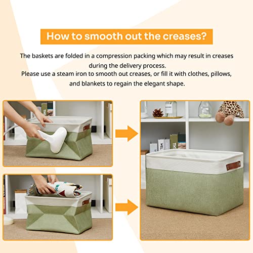 Image of DULLEMELO Fabric Storage Bin for Laundry, Home, Foldable Storage Basket for Shelves, Toys, Collapsible Storage Basket Bin for Office, Closet,Bedroom(White&Green)