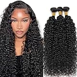 Hxxcoup 22 24 26 Zoll Extensions Echthaar Tressen Human Hair Bundles Curly Wave Human Hair Bundles for Sew Natural Black Color Weft Extensions Echthaar for Women Minimal Smell Low Tangle