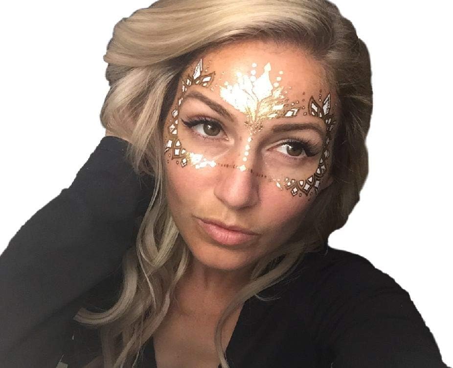 6 pages Burning Man, Gold Temporary Tattoos by Golden Ratio Tats, Masquerade Face Tattoo