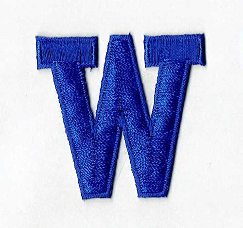 Alphabet Letter - W - Color Royal Blue - 2 Inch Block Style - Embroidered Iron on Patch