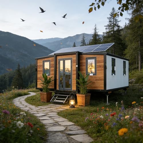 Modern Foldable Container Home 20FT - Prefab Tiny House with 2 Bedroom, Fully Equipped Kitchen & Bathroom, Compact Luxury Modular Design for Adults