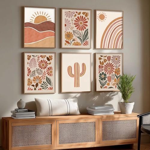 Image of kotart Boho Painting Wall Art Home Decoration Paintings With Frame For Living Room Bed Hotel Decor Digital Reprint Set Of 6 (14X20 Inch)