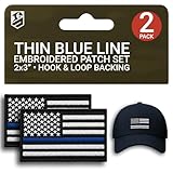 Bluyellow 2Pcs Thin Blue Line Patch, Embroidered American Flag Patch Sew on Opt with Thin Blue Line, Police Patches with Hook and Loop Fastener for Police Backpack, Law Enforcement Jacket, 3x2 Inches