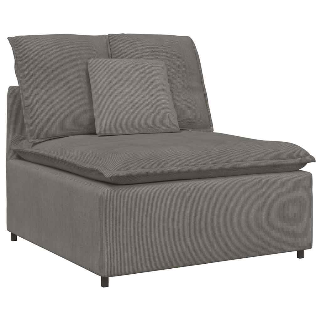 Sofá modular con reposapiés y cojín, tela de pana gris claro, 324 x 205 x 64 cm, elemento de montaje de 4 piezas con marco de metal para salón, salón, confort