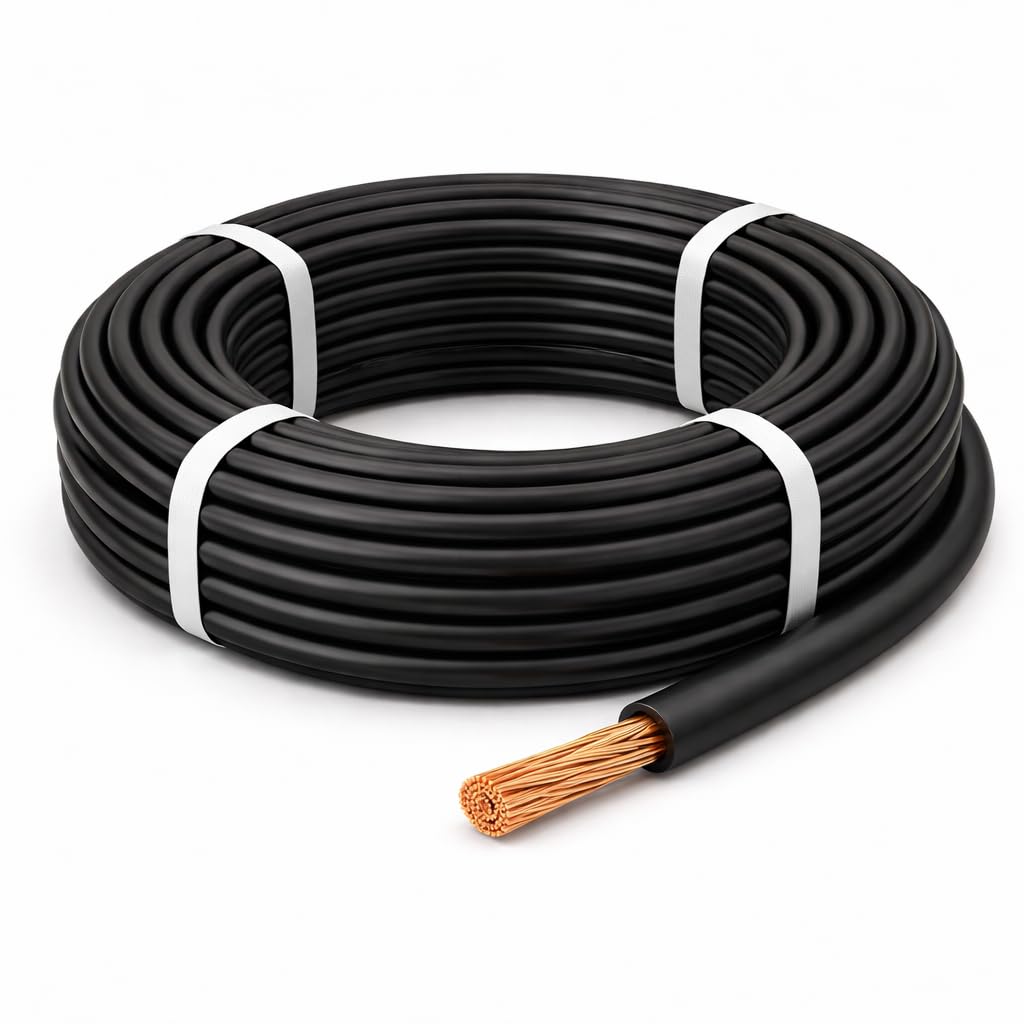 MKGT 10mm² 8 AWG Automotive Cable 70A Thin Wall Single Core Copper Wire Flexible Battery Connection Cable for 12V 24V Inverter Solar Car Audio Wiring (Black, 10M Coil)