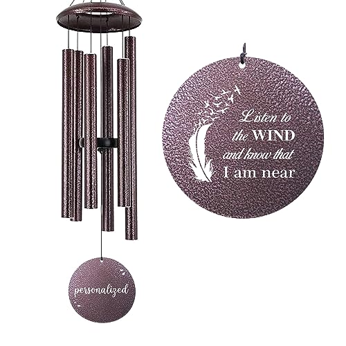Image of ASTARIN 36 inch Large Deep Tone Personalized Sympathy Wind Chimes, Memorial Wind Chime for Loss of Mother Father Loved One, Angel's Feather Bereavement Gifts Decor Outdoor Patio Garden, Produced in Texas