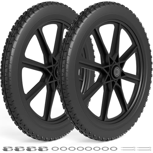 RONPOW 20 Inch Flat Free Wheelbarrow Wheels Compatible with rubbermaid Wheelbarrows Cart Tires 5/8 Bearings and 3/4 Bearings Replacement Wheelbarrow Wheels Garden Yard Carts 400Lbs 2Pack Black