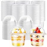 Jnnzzggu 100Pcs Disposable Plastic Cups,8Oz Parfait Cups with Dome Hole Lids,Disposable Snack Bowls for Cake,Fruit,Parfait,Pudding,Jello Shot,Coffee,Ice Cream
