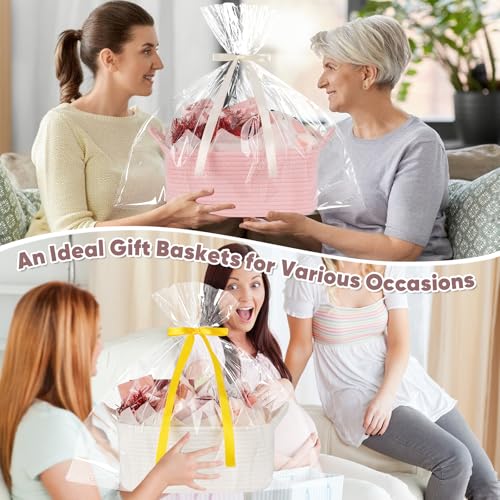 Image of OIASKET Gift Basket Empty with Handle, Small Woven Baskets for Gifts Empty | 13.6 inchx10 inchx5.9 inch, Baby Shower Toy Storage Baskets, Dog Toy Storage for Organizing, with Gift Bag Ribbon Tissue Paper