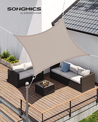 SONGMICS Sonnensegel, 2 x 3 m, wasserabweisend, Wassersäule 665 mm, reißfestes Polyester, UV-Schutz 93%, Terrasse, Garten, Balkon, rechteckig, 2 m Seile, Taupe GSH23TP 2