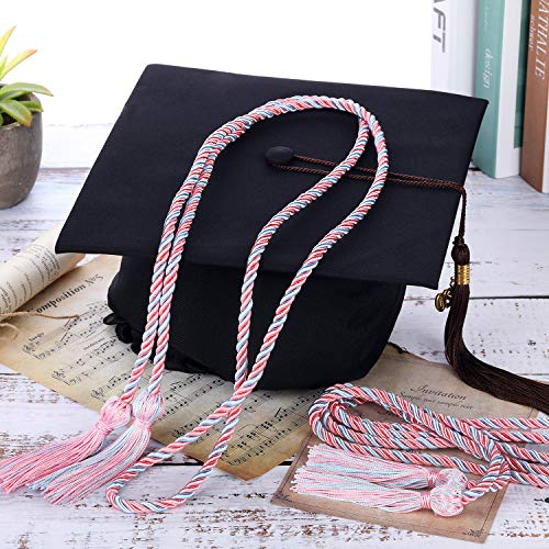 Image of TecUnite Graduation Cords Honor 2026 Polyester Yarn Decorative 67 inch Long Garland Twist Ties with Tassels for Bachelor Gown Graduation(Pink with Sky Blue)