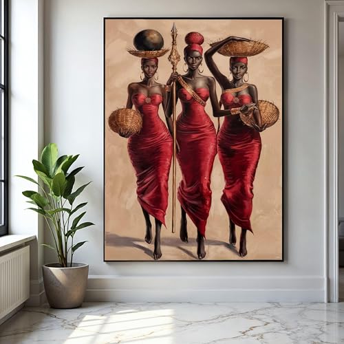 Art mural femmes africaines en robes rouges avec cadre intérieur