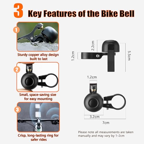 Bike Bell for Trek FX 1 Disc 2021, Durable Copper Alloy, Crisp Loud Sound, Easy Dual-Side Mount for 22.2 mm Handlebars, Sleek Compact Look,B Right