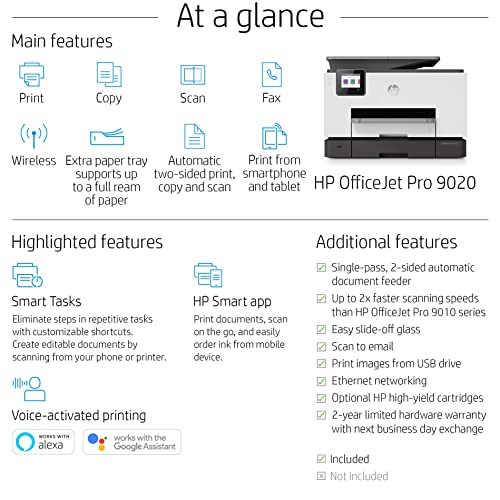Hp Officejet Pro 9020 All-In-One Wireless Color Inkjet Printer, Gray - Print Scan Copy Fax - 2.7" Touchscreen Cgd, 39 Ppm, 4800 X 1200 Dpi, 512Mb Memory, 35-Sheet Adf, Auto 2-Sided Printing, Ethernet #TOP2