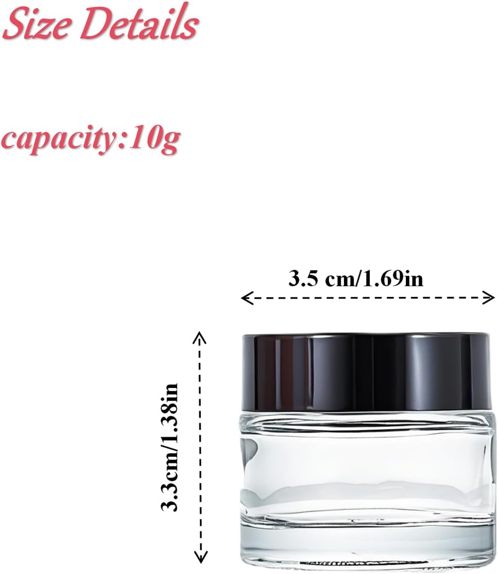 10Packs Thicken Clear Glass Jars with Black Lids 10ml Mini Round Comestic Sample Glass Empty Refillable Airtight Jars for Skincare, Lotion, Cream, Wax and Body Butters image 2