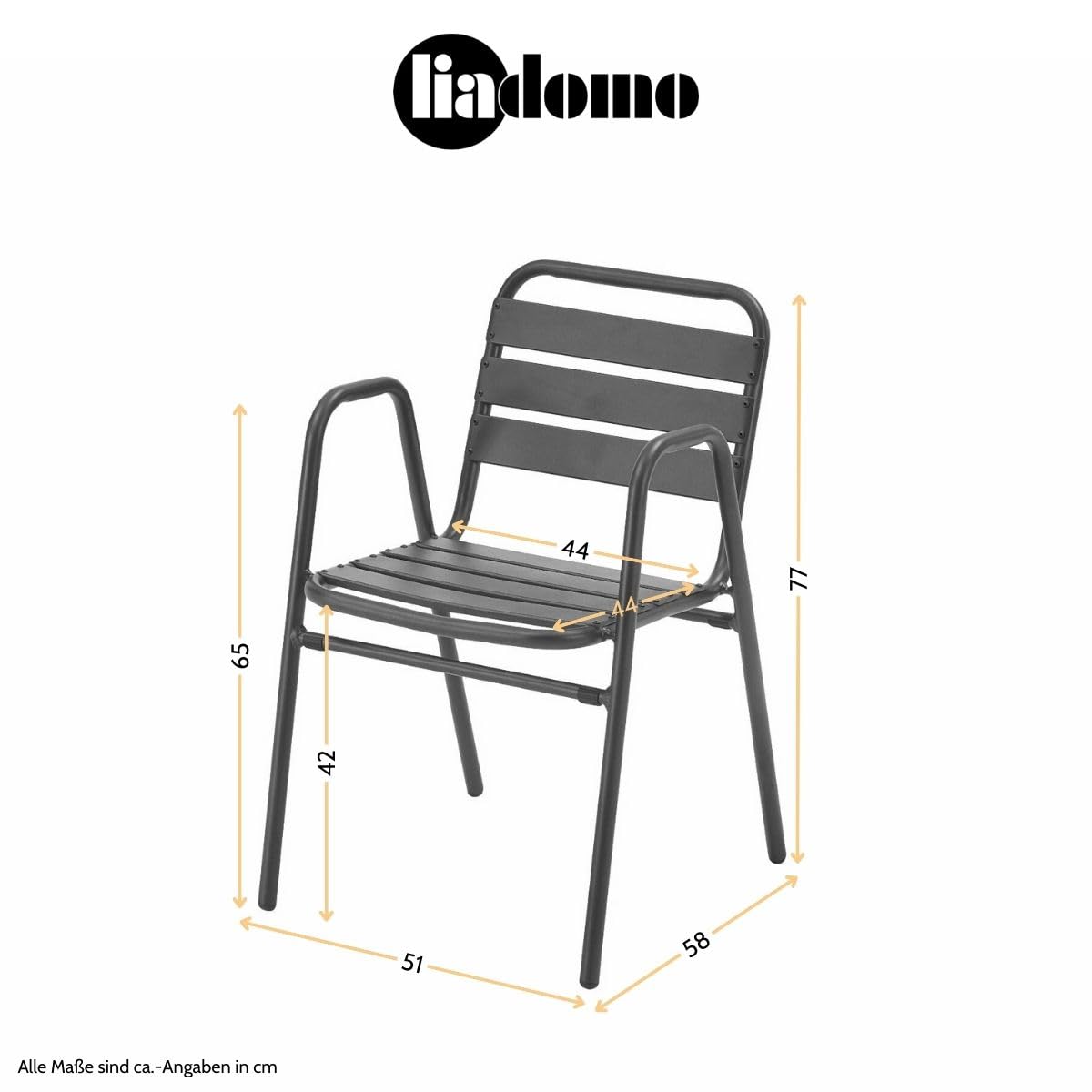 Gartenstuhl 2er-Set Lesina - 2 Stück Stapelstuhl - Aluminium-Gestell orange- wetterfest - stapelbar - Bistrostuhl - fertig montiert - für Garten, Terrasse, Balkon