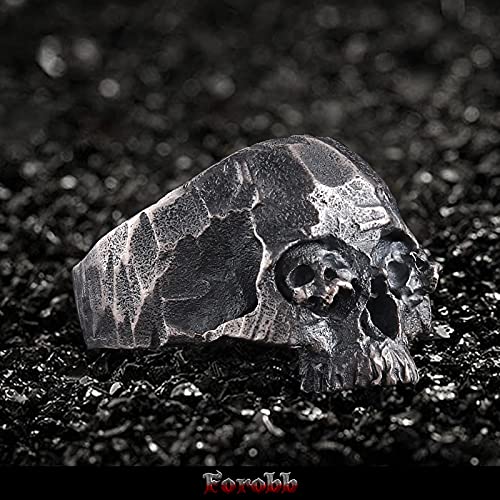 Image of Skull Ring 925 Sterling Silver Handcrafted Gothic Rock Punk Diablo Vintage Cocktail Party Biker Retro [Double Eyes 60036] - Ring Size 8.5