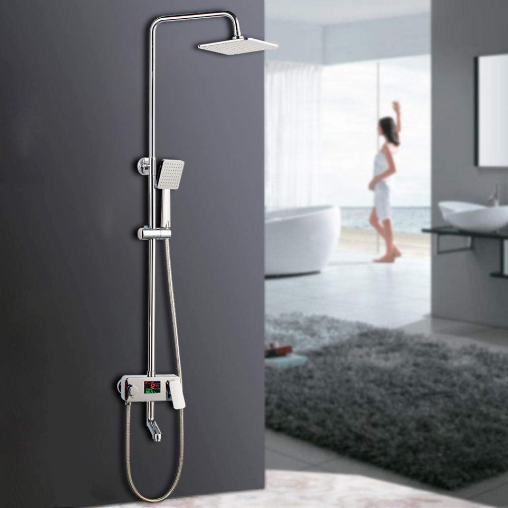 DFGHNBVC Rainfall Shower Faucet Set Shower Mixer Tap Chrome Polish Tub Mixers Temperature Digital Display Shower Head Faucets Set