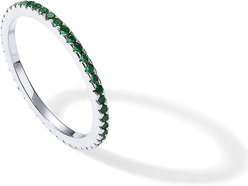 PAVOI Anillo apilable de plata esterlina chapada en oro de 14 quilates con piedras de circonita cúbica Anillos de eternidad de diamantes de