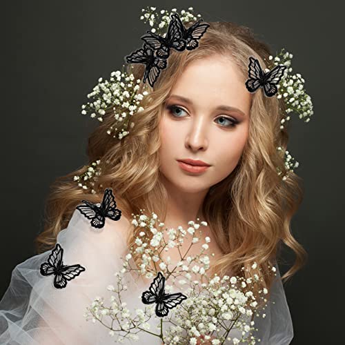 Canlierr 30 Pieces Butterfly Lace Trims Organza Decorative Patches Embroidered Butterfly Embellishments For Diy Crafts Bridal Headdress Hair Accessories (Black), Approx.1.97 X 2.36 Inches #TOP5