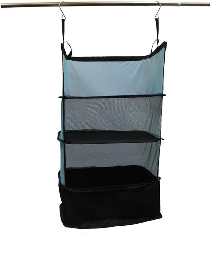 TopEva Folding Packable Suitcase Hanging Closet 3 - Shelves Organizer (Blue)
