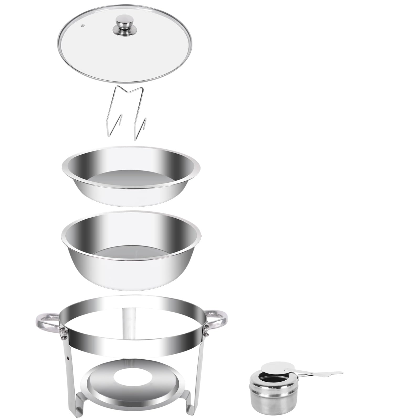 Juego de 2 platos para frotar, 5 cuartos de galón, olla redonda para mantener caliente, con tapa de vidrio y soporte, mantiene la comida caliente para fiestas, catering, boda, camping, cena