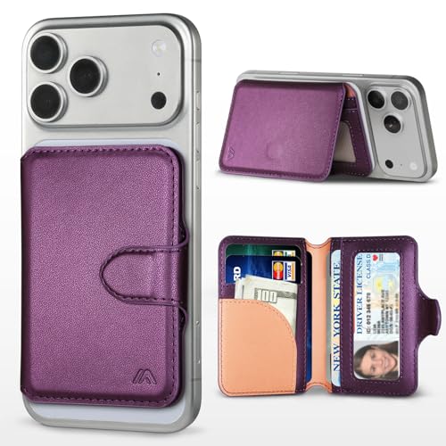 MEFON for MagSafe Wallet Magnetic Phone Wallet RFID Blocking Slim 5-8 Card Holder with Cash Slot & Clear ID Window Minimalist Mag Safe Wallets for iPhone 17/16/15/14/13/12 Series Amethyst Purple