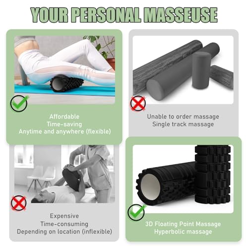 Rouleau de Massage, Rouleau de Fitness avec Structure 3D pour le Massage de la Colonne Vertébrale et de tout le Corps, Rouleau en Mousse, 33 x 14 cm, pour le Fitness, Yoga, Pilates, Noir – Image 5