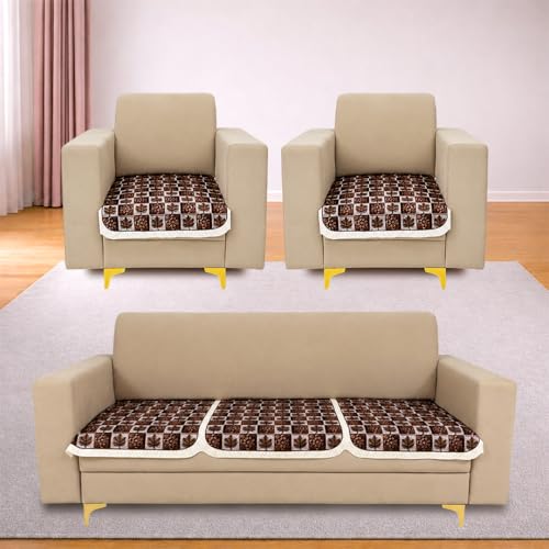 Image of Homerz Premium 'Maharaja Paradise Series' Sofa Cover | Net Fabric Sofa Cover | Washable, Anti-Dust Backed & Wrinkle Resistant Cover (Leafy Checks, 5 (3+1+1) Seater, Only Seat Cover)