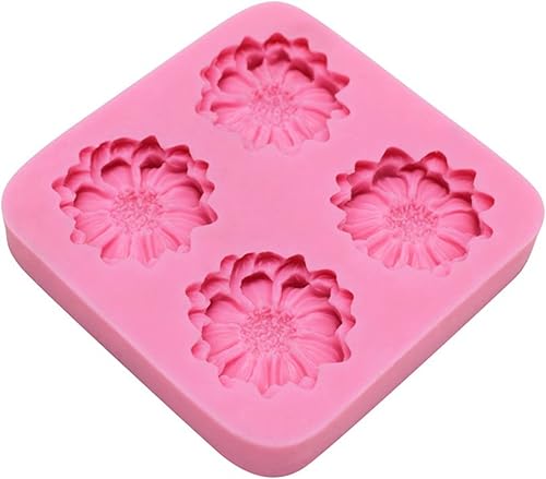 Miniatura 5 de Molde de silicona para pastel de fondant de flores de margarita de crisantemo, 4 cavidades de chocolate, dulces, azúcar, cupcakes, galletas, molde